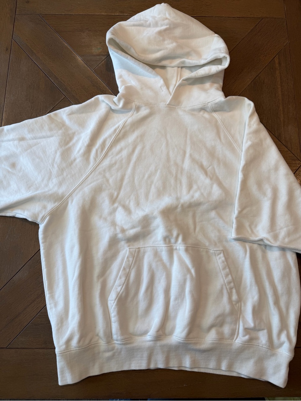 Essentials White Crewneck Hoodie - Clean Minimal Pullover size M